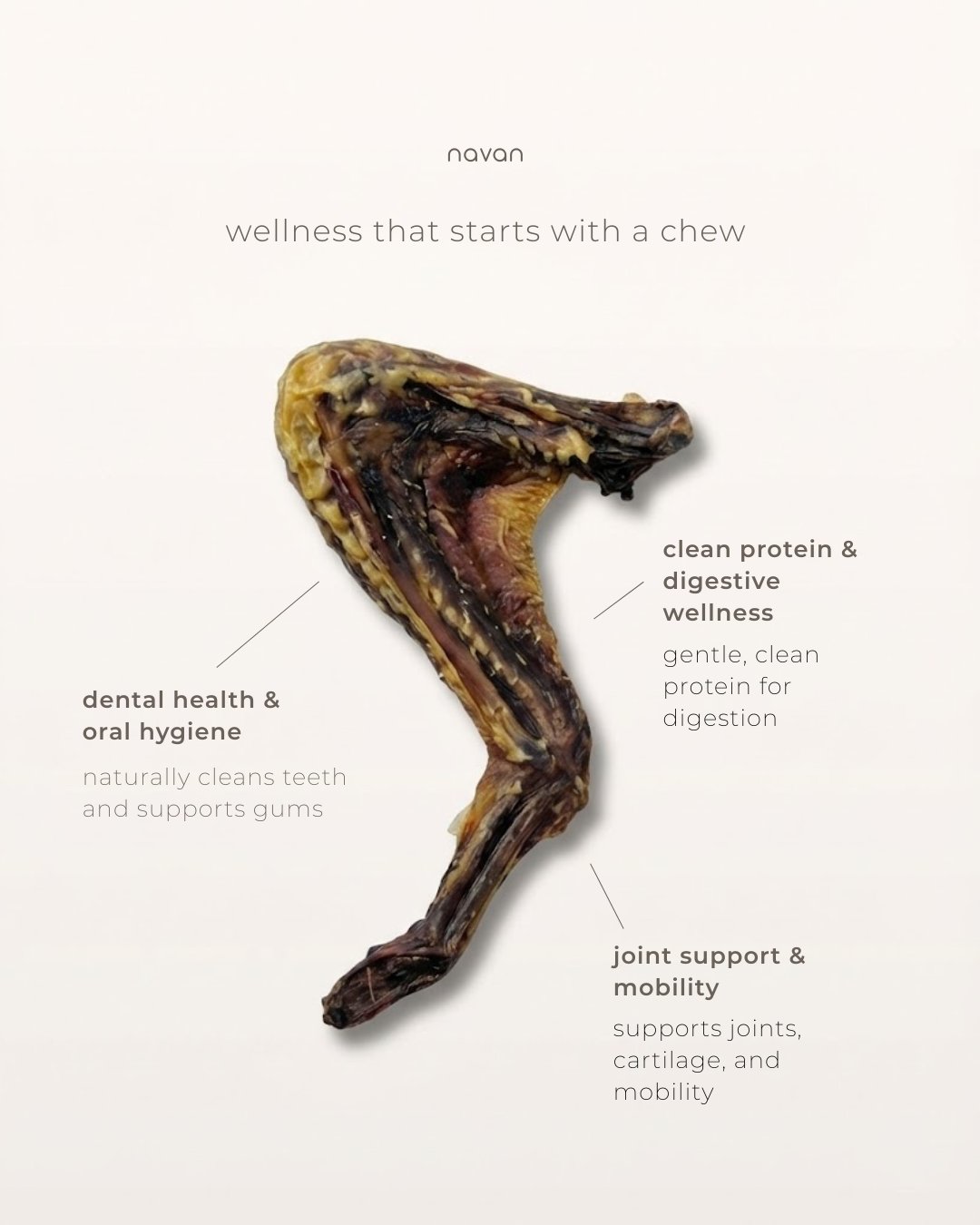 Diagram showing benefits of NAVAN duck wing chews