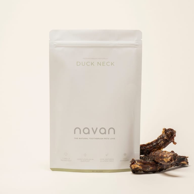 duck neck bag with chews on side