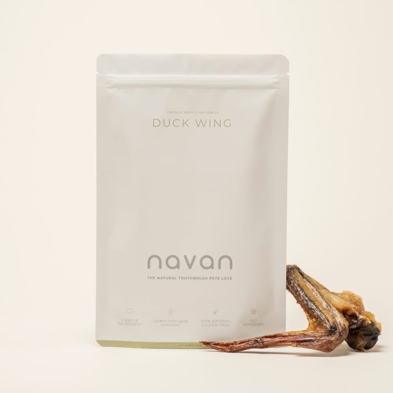 duck wing bag with chew on side
