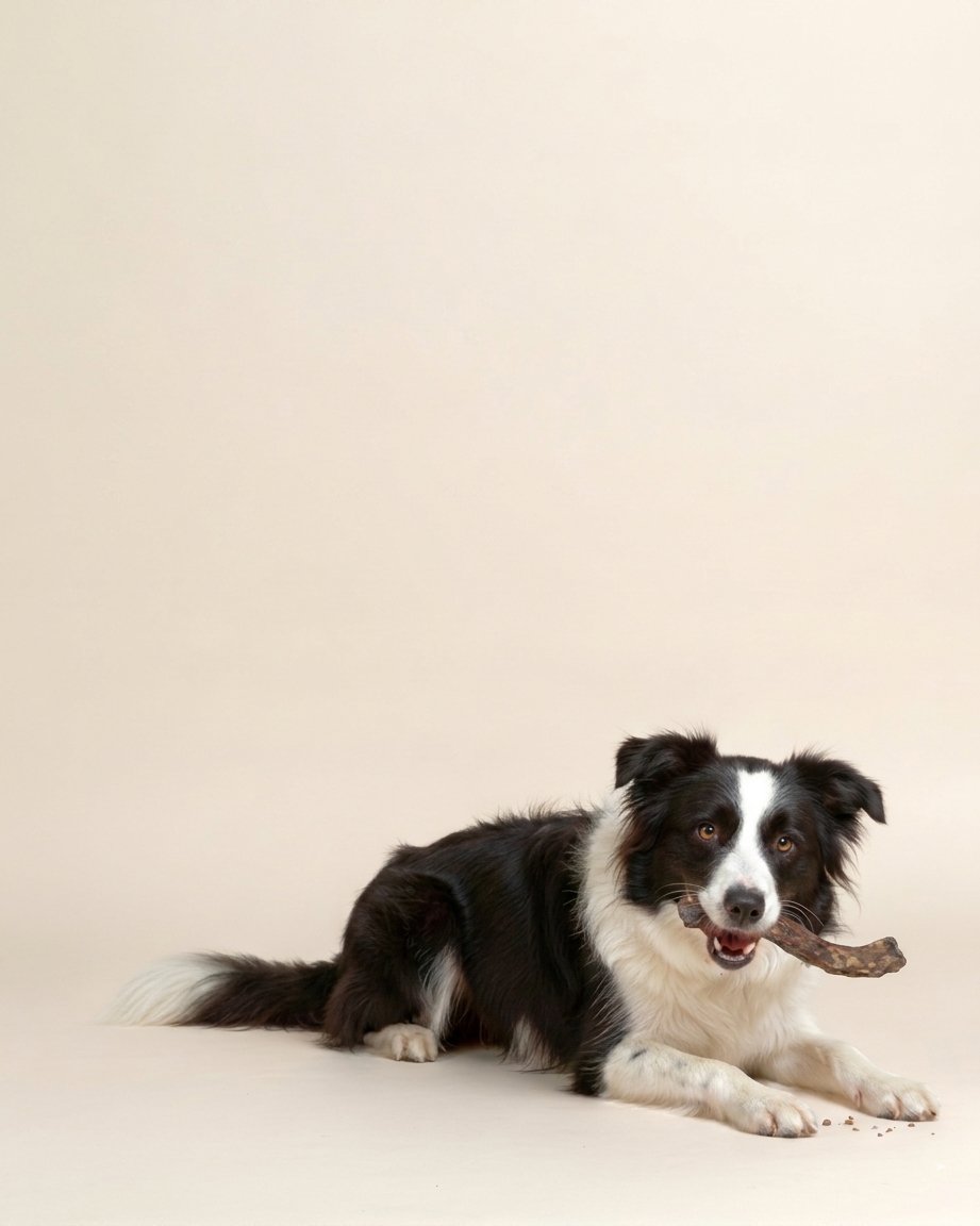 A dog enjoying a single-ingredient chew