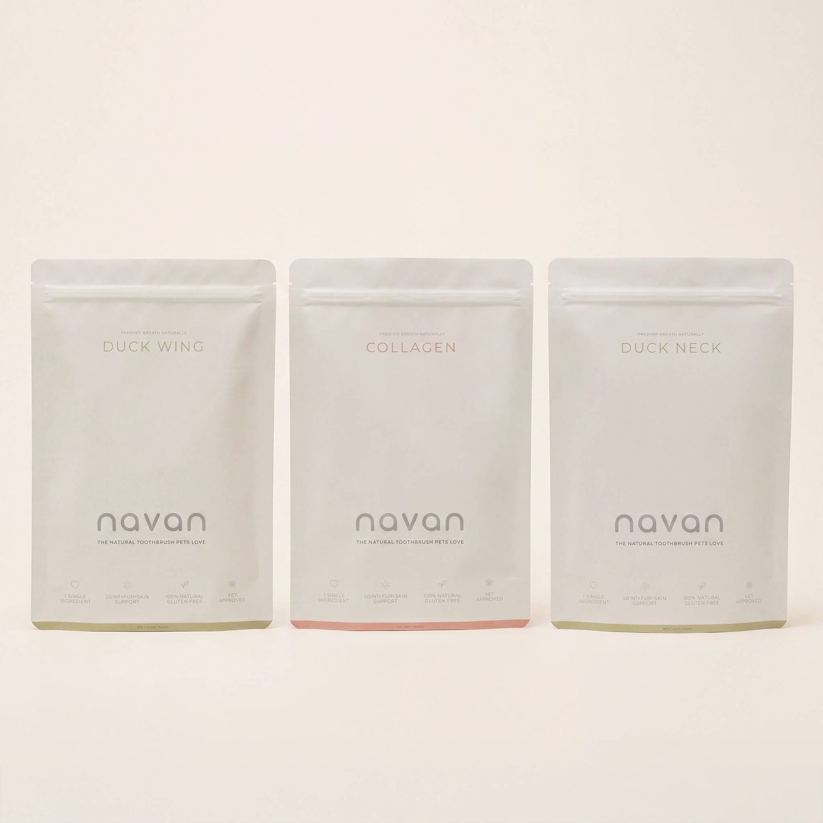 the navan single-protein lineup — duck wing, collagen, duck neck
