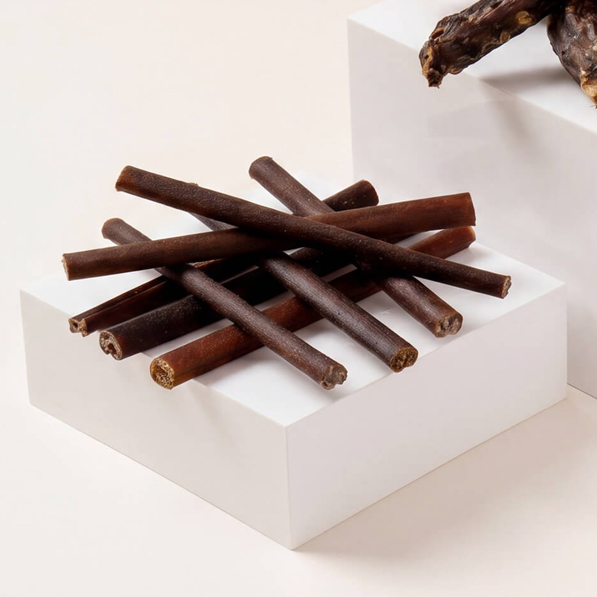Beef collagen sticks close-up — texture detail